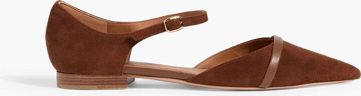 Ulla leather-trimmed suede point-toe flats
