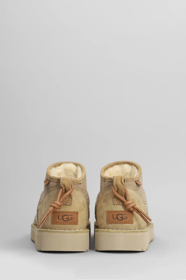 Ultra Mini Crafted Low Heels Ankle Boots In Beige Suede - Image 4