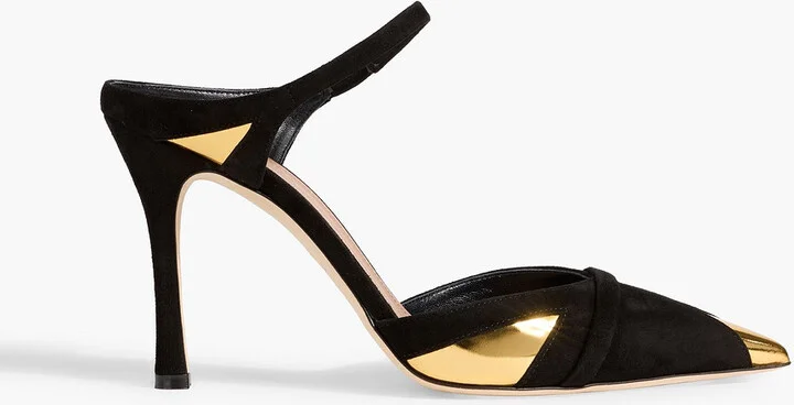 Uma 90 suede and mirrored-leather mules
