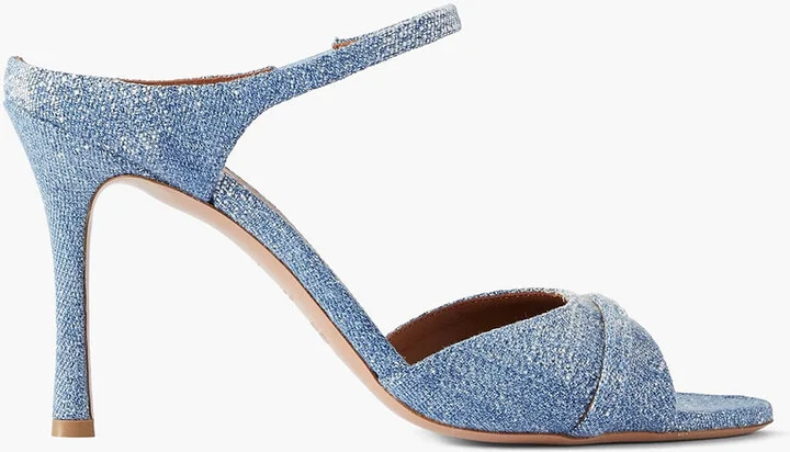 Una 90 distressed denim sandals