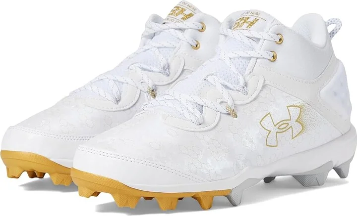 Under Armour Harper 8 Mid RM Baseball Cleats Men's Shoes White/White/Metallic Gold : 11.5 D - Medium