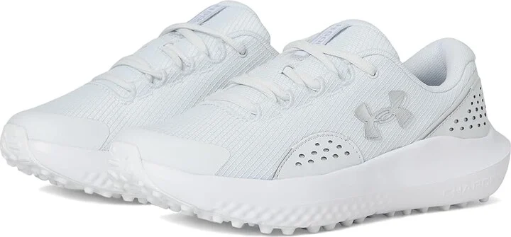 Under Armour Surge Golf Cleats Women's Golf Shoes Distant Gray/White/Metallic Silver : 7.5 B - Medium