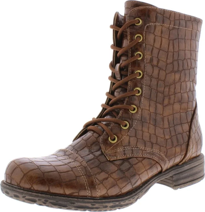 Underground Womens Faux Leather Snake Print Combat Boots