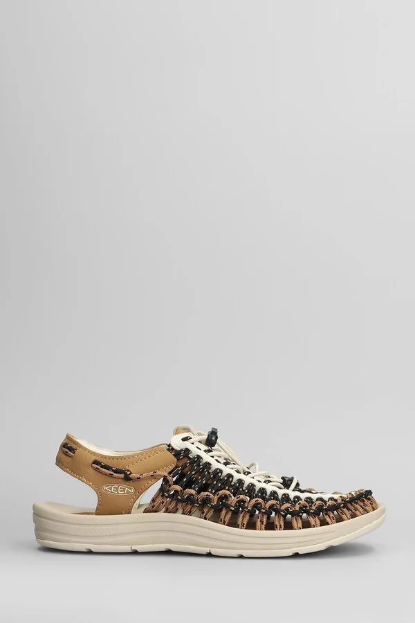 Uneek M Flats In Brown Suede And Fabric