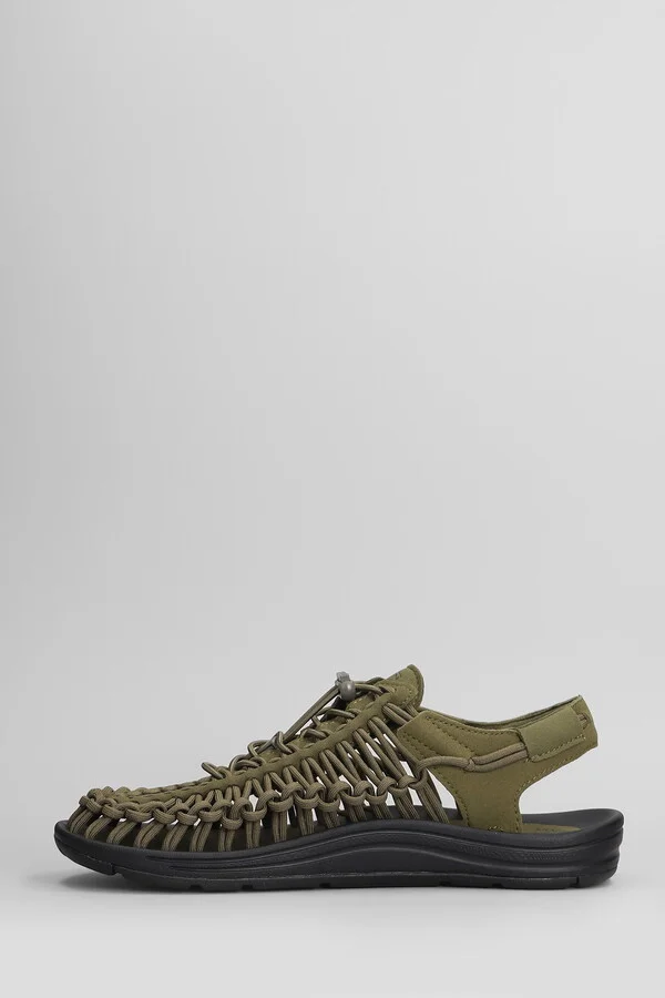 Uneek M Flats In Green Suede And Fabric - Image 3