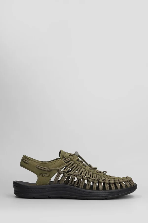 Uneek M Flats In Green Suede And Fabric