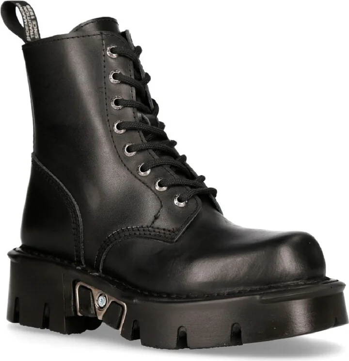 Unisex Black Gothic Military Biker Boots- MILI084N-S3