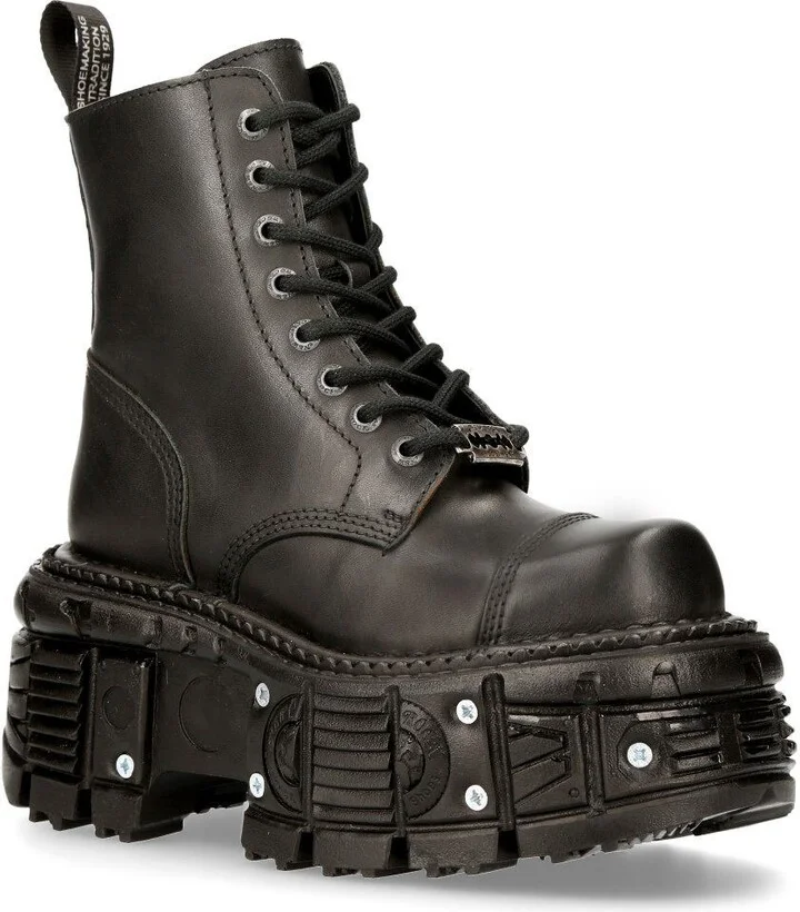 Unisex Black Leather Combat Platform Boots- TANK083-C1