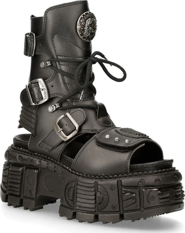 Unisex Black Vegan Leather Sandal Boots- BIOS107-V1