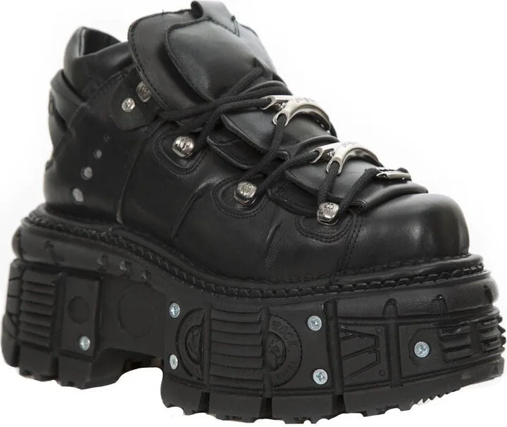 Unisex Metallic Black Leather Gothic Boots- M-TANK106-C2
