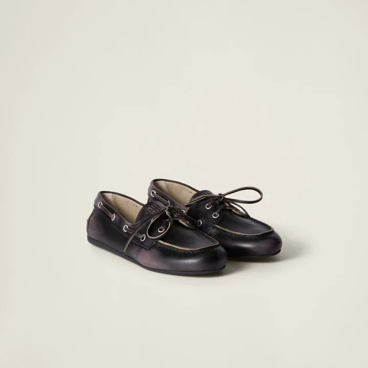 Unlined bleached leather boat shoes