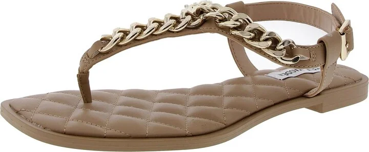 Unlock Womens Chain Faux Leather Thong Sandals