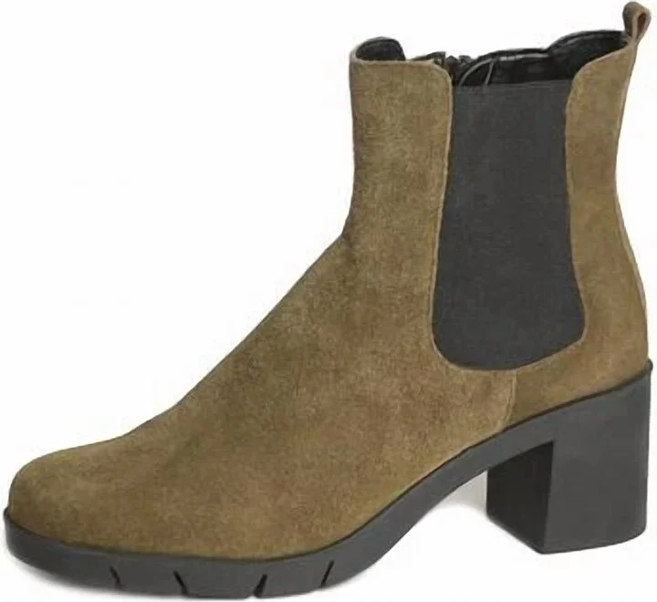Up N Out Too Block Heel Booties In Olive