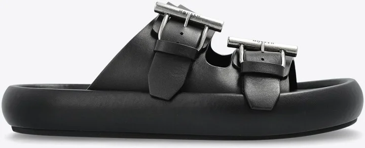 Upper-Buckles Leather Slides