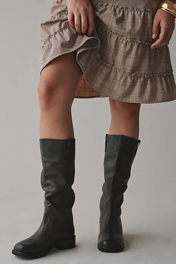 Urban Outfitters UO Tall Leather Slouch Boot in Dark Grey