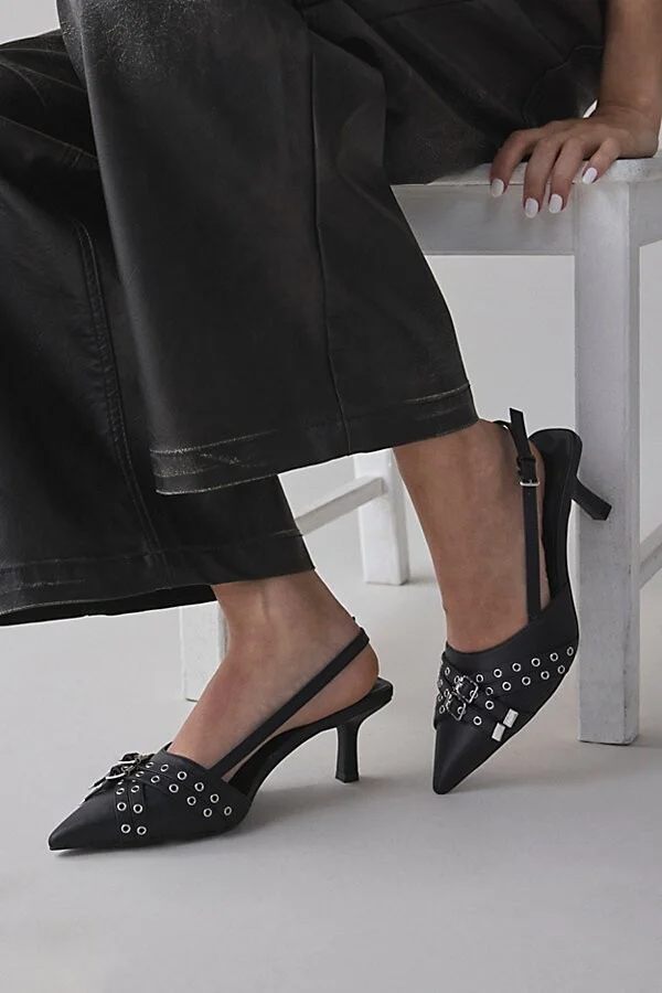 Urban Outfitters UO Wren Buckle Slingback Kitten Heel in Black - Image 2