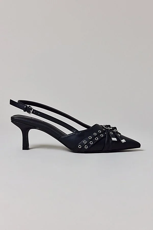 Urban Outfitters UO Wren Buckle Slingback Kitten Heel in Black - Image 3