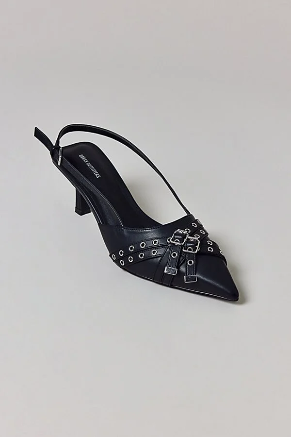 Urban Outfitters UO Wren Buckle Slingback Kitten Heel in Black - Image 4