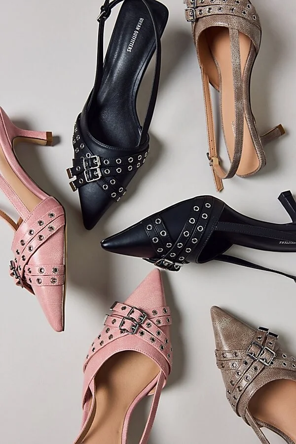 Urban Outfitters UO Wren Buckle Slingback Kitten Heel in Black