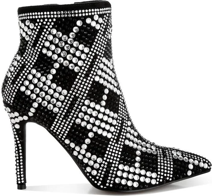 Urbanite Rhinestones Studded Stiletto Heel Boots