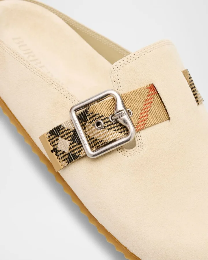 Urchin Suede Check Buckle Clogs - Image 5