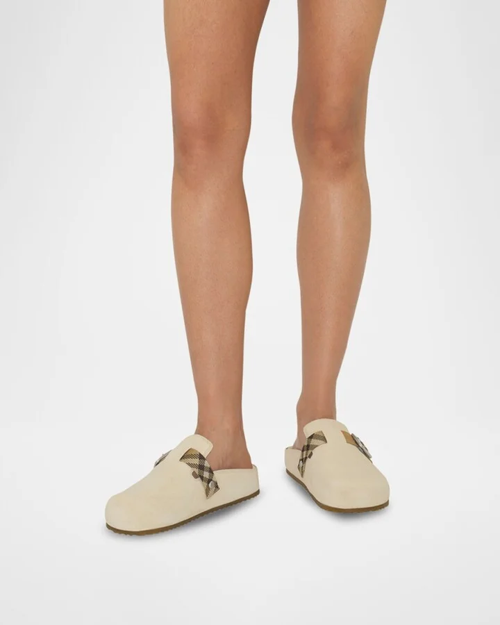 Urchin Suede Check Buckle Clogs - Image 10