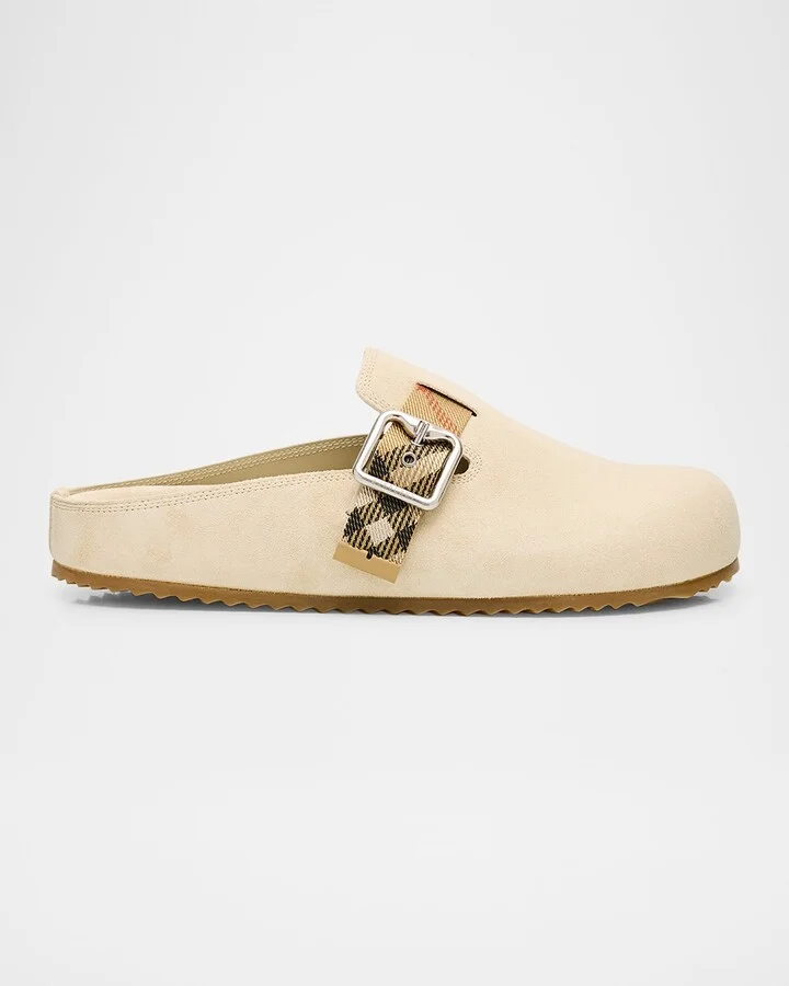Urchin Suede Check Buckle Clogs