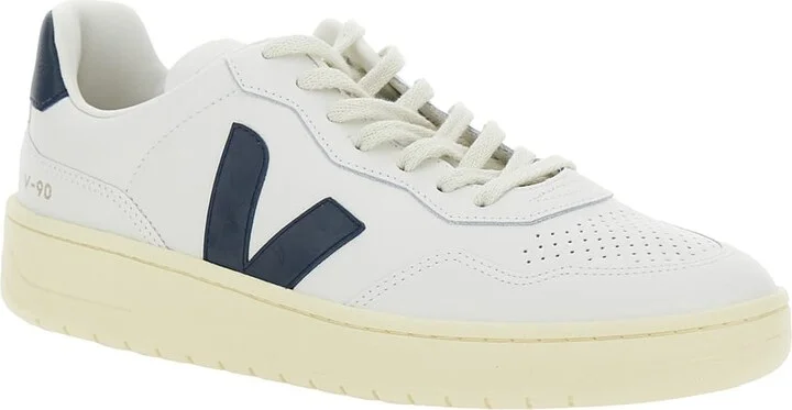 'v-90' White Low Top Sneakers With Logo Patch In Leather Man - Image 2