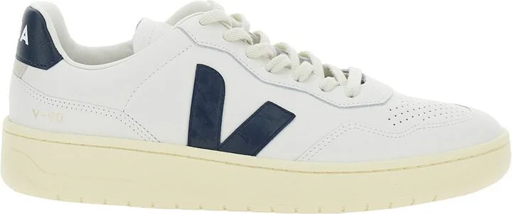 'V-90' White Low Top Sneakers With Logo Patch In Leather Man
