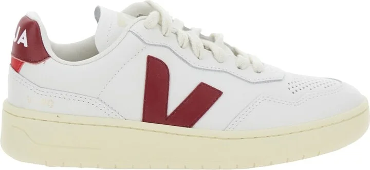 'v-90' White Low Top Sneakers With Logo Patch In Leather Woman