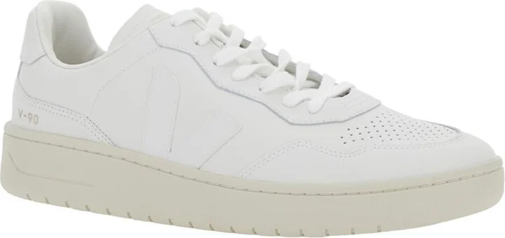 'V-90' White Sneakers With Logo Patch On The Tongue And Logo Lettering On The Heel In Leather Unisex - Image 2