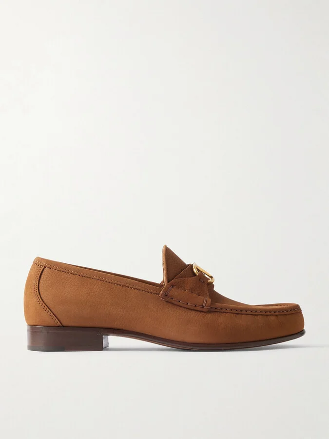 V-Logo Embellished Full-Grain Nubuck Loafers