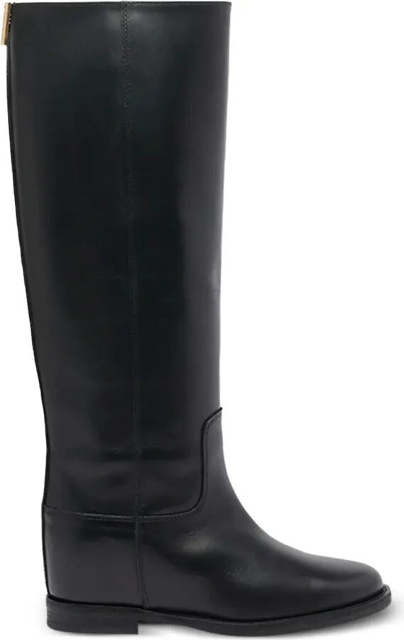 V-logo leather knee-high boots
