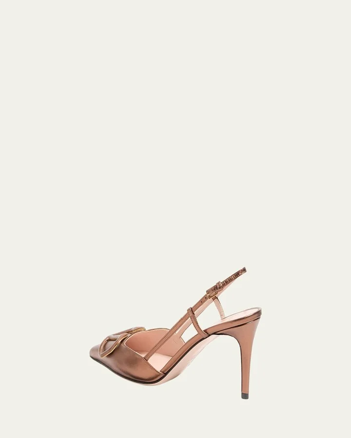 V-Logo Metallic Leather Slingback Pumps - Image 4