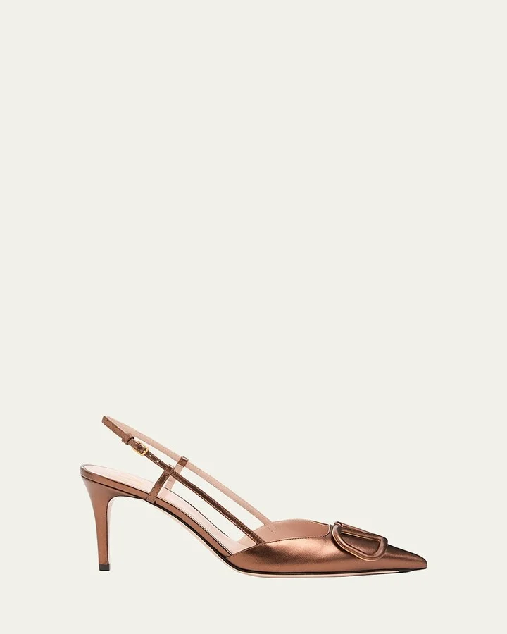 V-Logo Metallic Leather Slingback Pumps