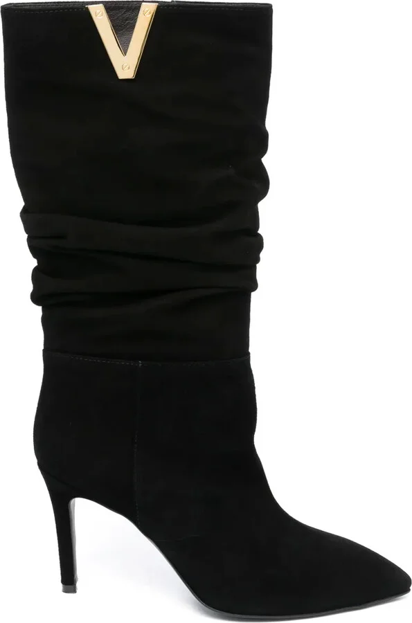 V-plaque mid-calf boots