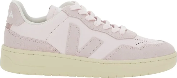 'v90' Pink Sneaker With Side Logo And Perforated Toe In Leather Woman