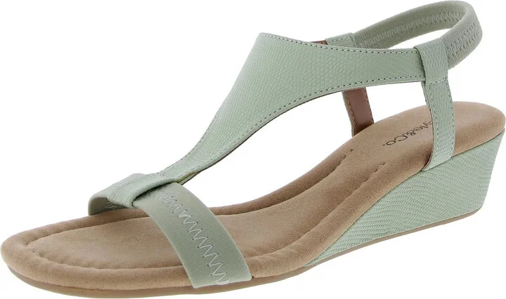 VACANZA Womens Faux Leather Open Toe Wedge Sandals