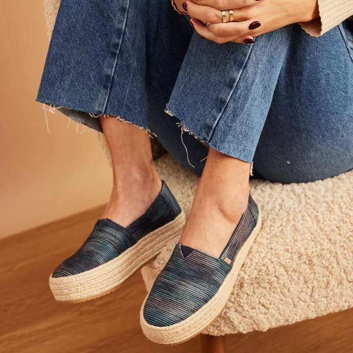 Valencia Navy Novelty Denim Platform Espadrille Slip On - Image 3