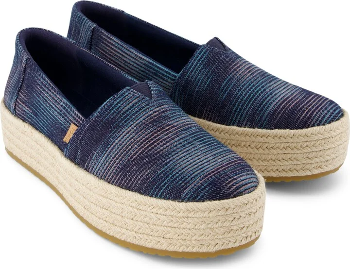 Valencia Navy Novelty Denim Platform Espadrille Slip On - Image 4