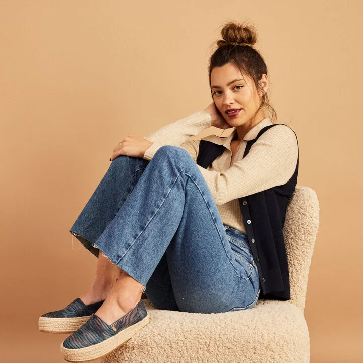 Valencia Navy Novelty Denim Platform Espadrille Slip On