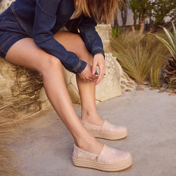Valencia Platform Espadrille Apricot Tropical Eyelet - Image 2