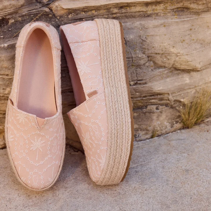 Valencia Platform Espadrille Apricot Tropical Eyelet - Image 3