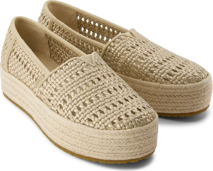 Valencia Platform Espadrille Champagne Metallic Basket Weave Slip On - Image 4