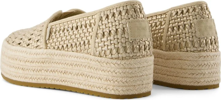 Valencia Platform Espadrille Champagne Metallic Basket Weave Slip On - Image 5