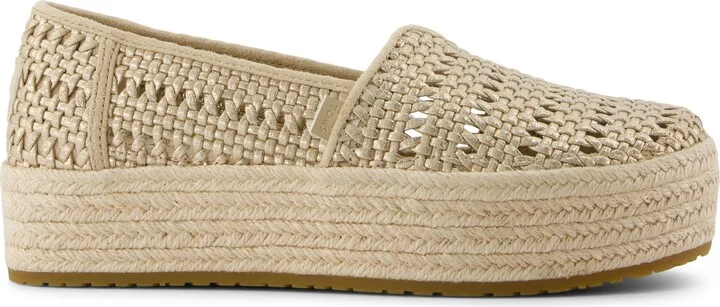 Valencia Platform Espadrille Champagne Metallic Basket Weave Slip On