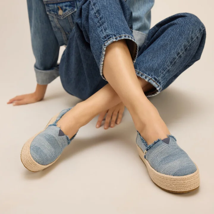 Valencia Platform Espadrille Textured Denim Slip On - Image 2