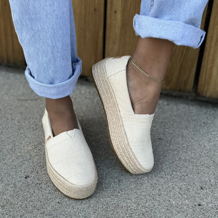 Valencia Platform Espadrille Undyed Metallic Linen Stripe Slip On - Image 2