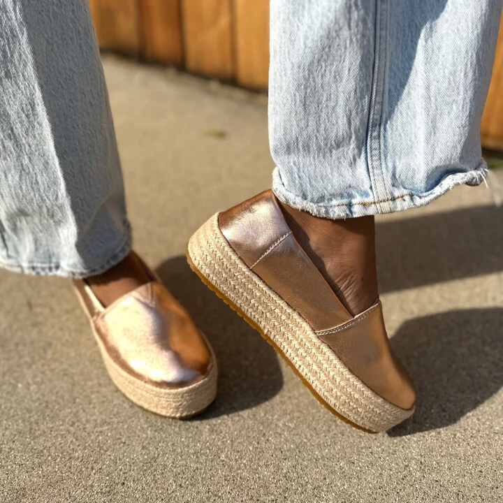 Valencia Rose Gold Metallic Nappa Leather Platform Espadrille Slip On - Image 2