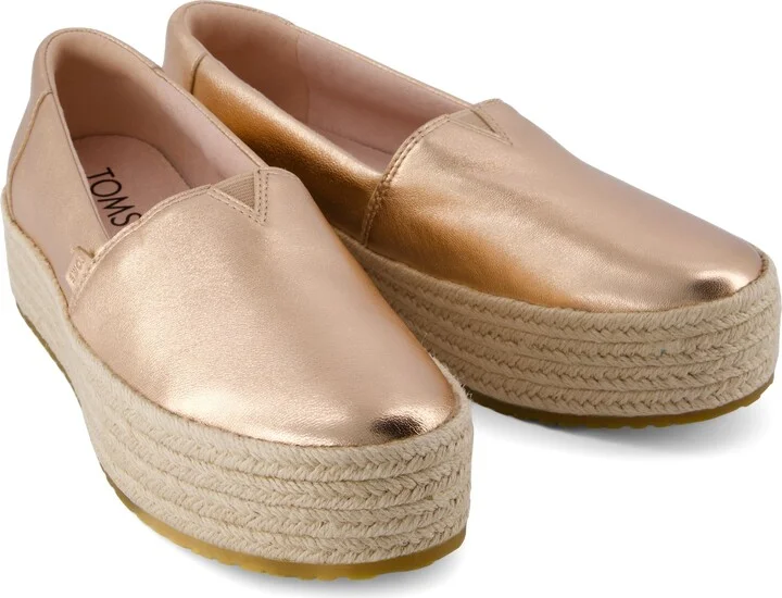 Valencia Rose Gold Metallic Nappa Leather Platform Espadrille Slip On - Image 3